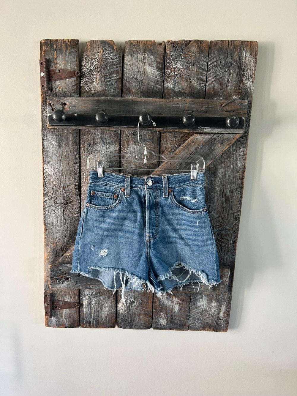 Women's Levi's Ribcage Stone Wash Button Fly Jean Shorts w/Factoring Distressing